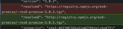 npm changing the URL of dependencies from https to http