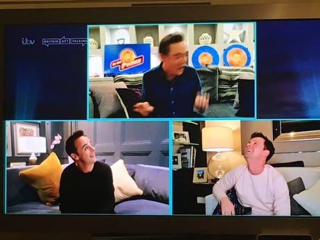Ant and dec looking at their ceilings, as the other bloke whose name I can’t remember is in a window above them.