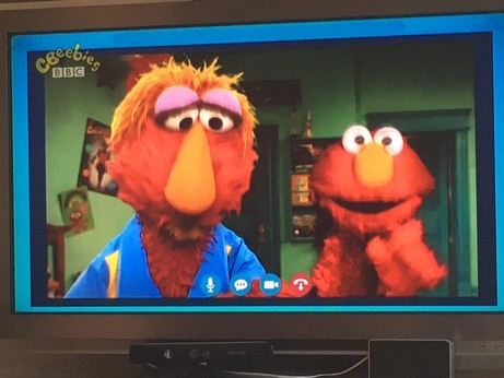 Elmo on a video call
