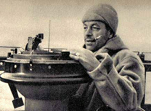 Plawski wrapped up warm on the bridge, smoking a ciggy