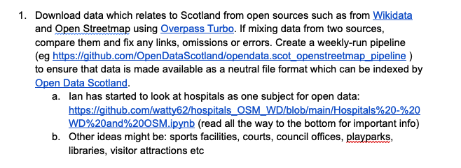 Screenshot of a list of ideas for CTC28 hack weekend