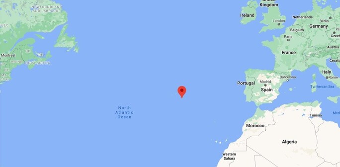 Google maps screenshot showing the Azores in the middle of the atlantic