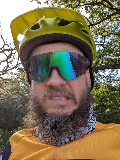 Me in a cycling hat, grimacing
