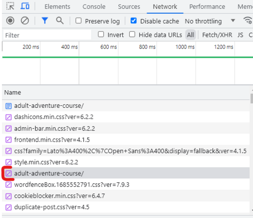 A screengrab from Chrome Inspector tools.  Highlighted is a row later on that appears to be the page name again, but has a different icon.