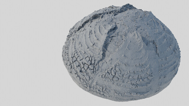 3D rendering of a digitised sourdough loaf - all colour information removed and with artificial lighting to show extraordinary level of surface detail.