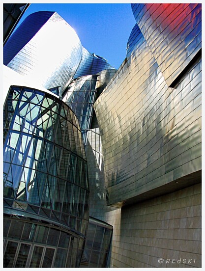 Guggenheim Museum Bilbao. View of entrance and looking up