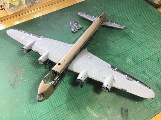 A 1/72nd scale Short Stirling bomber, another of my 1940 obsession builds. Posed with the wings and tail parts temporarily attached to the fuselage, mainly to show the scale of the aircraft. The Stirling was the biggest four-engined bomber used by the Royal Air Force in the Second World War. 