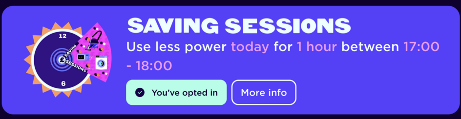 Confirmation from the Octopus Energy website that I have opted in to the next Saving Session