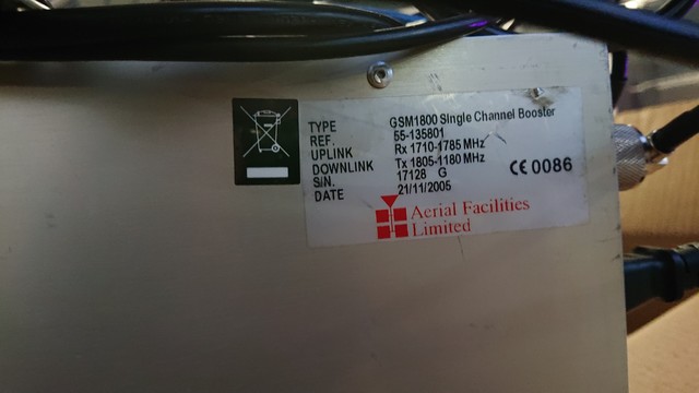 Close up of the label on the GSM1800 single channel booster 