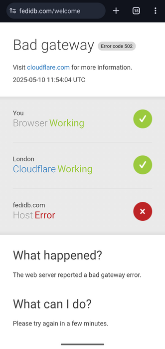 Cloudflare error page showing bad host. 